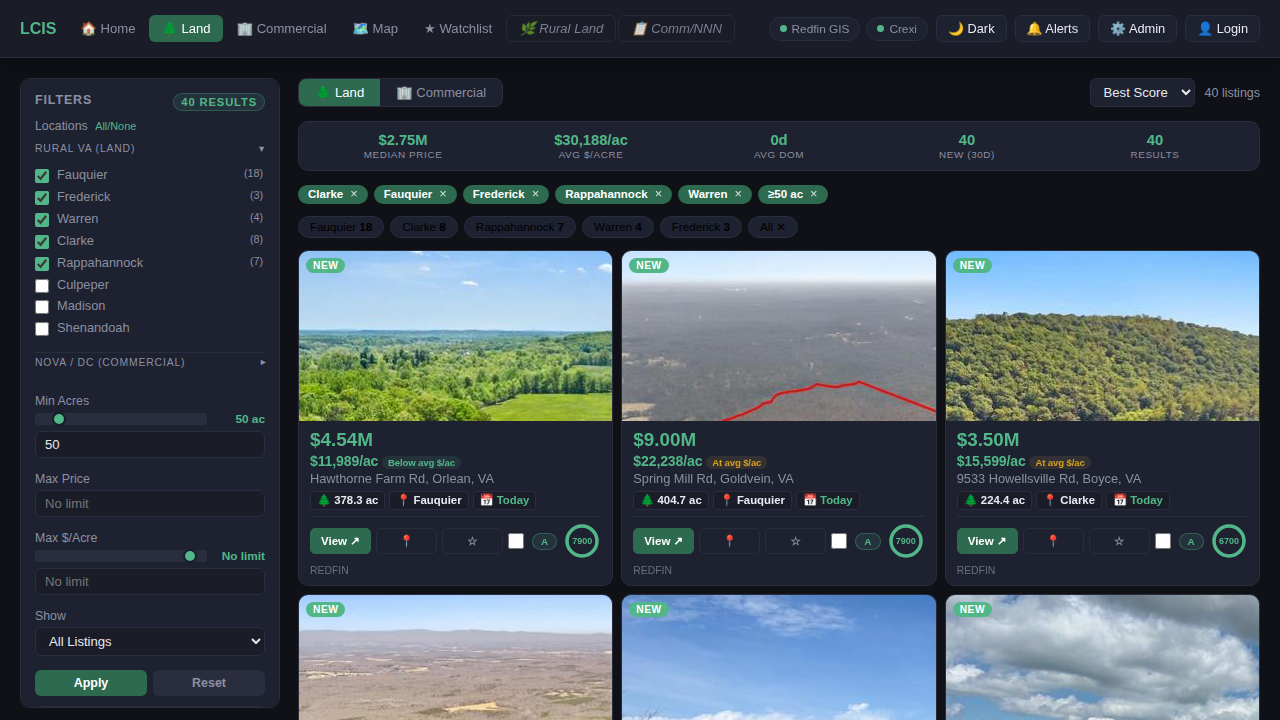 Land Listings with Filter Panel